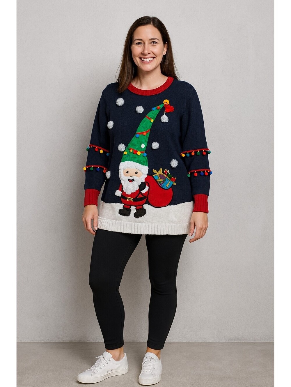 Christmas Ugly Sweater Gnome Santa Christmas Tree Hat Holiday Time Size XL Long